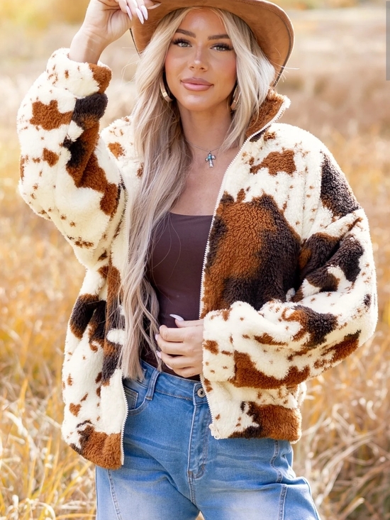 Love Jackets & Blazers - NWT Lovelo Faux Sherpa Cowprint Jacket